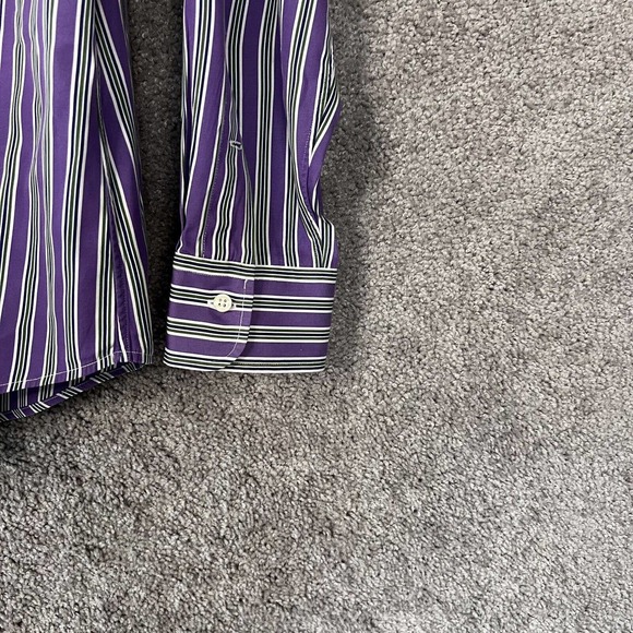 Polo by Ralph Lauren Shirt Mens 17.5 Purple Striped Long Sleeve Button Up Regent - Picture 4 of 8